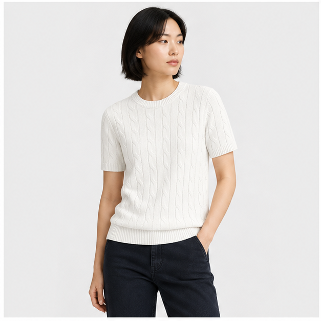 Men's T-Shirts Cable Knit Short Sleeve Tshirt Casual Textured Shirt Crewneck Tee Shirts - model view